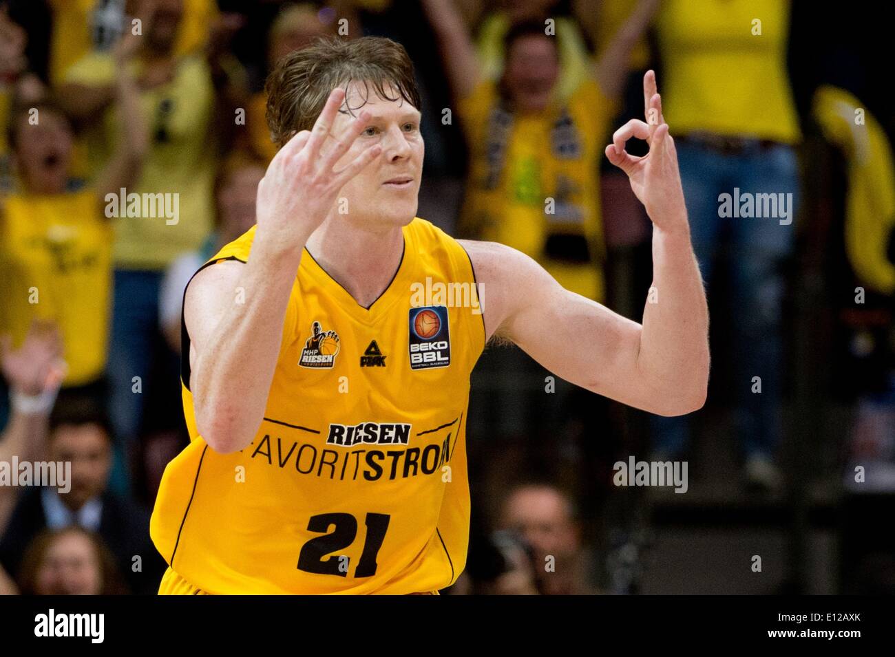 Ludwigsburg, Germany. 18th May, 2014. Ludwigsburg's Coby Karl in action during the Basketball Bundesliga championship round playoff (best of 5), quarterfinal 4th match between MHP RIESEN Ludwigsburg and FC Bayern Munich at MHP Arena in Ludwigsburg, Germany, 18 May 2014. Photo: Sebastian Kahnert/dpa/Alamy Live News Stock Photo