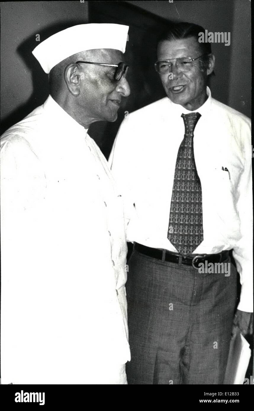 Dec. 09, 2011 - Prime Minister Mr. Morarji Desai with Mr. Robert Namara, President World Bank, at this residence in New Delhi on Monday, October 9, 1978. Stock Photo