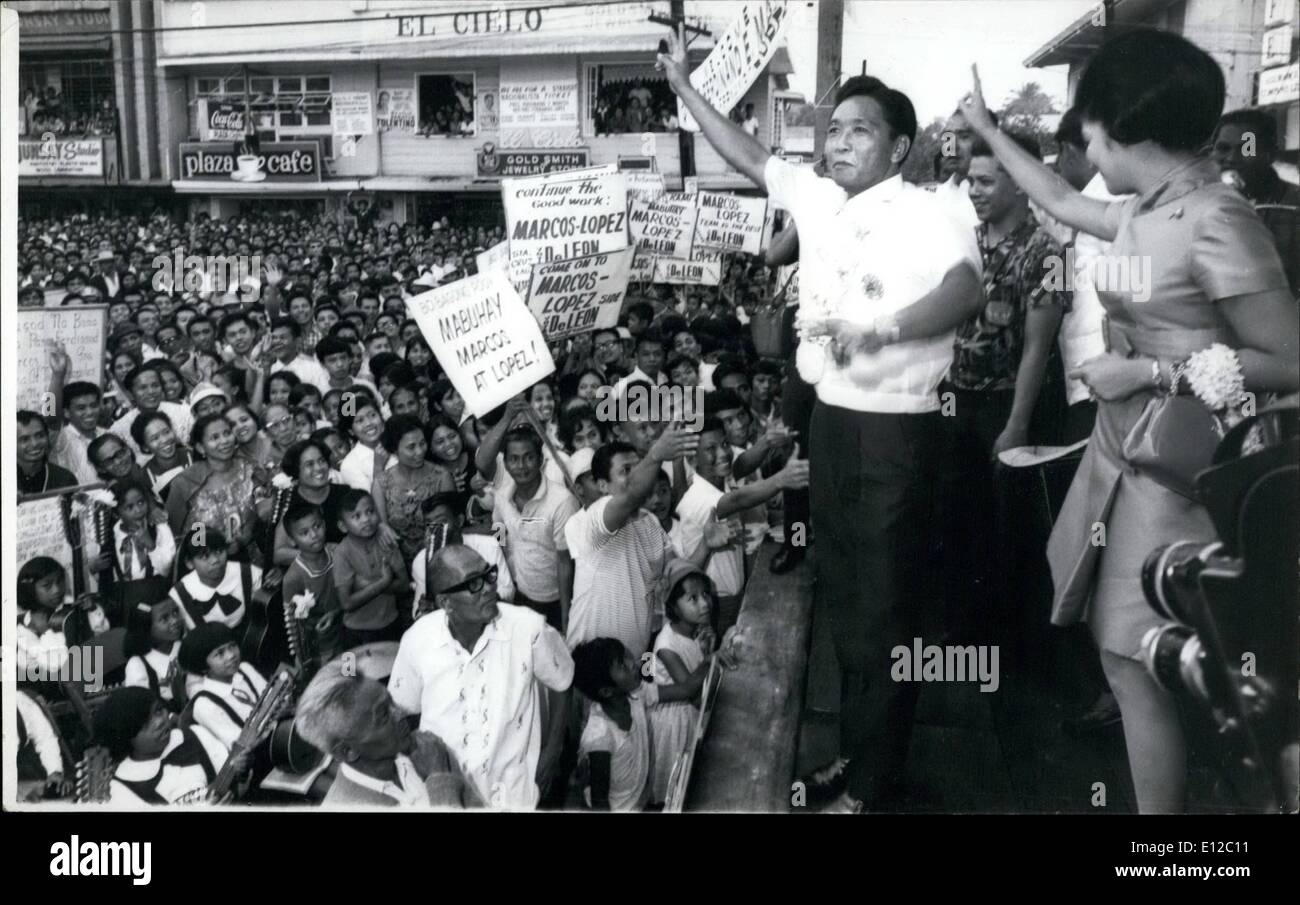 Dec. 16, 2011 - President Ferdinand E. Marcos and Mrs. Imelda Marcos, right, greet jubilant victory crowds after being re-elected as head of this Asia country, 1969. Stock Photo