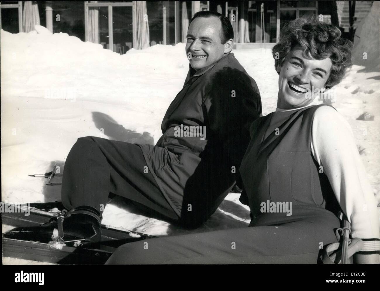 Dec. 16, 2011 - After The Water The Snow: Speed-champion on water, Donald Campbell is spending his honeymoon with his wife, Tania Bern at Courchevel, one of the most famous French resort for winter sports. Photo shows. Donald Campbell with his wife. Stock Photo