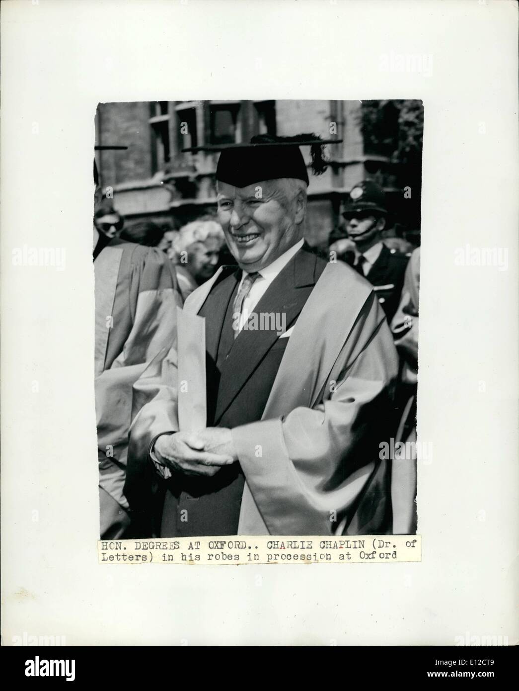 Dec. 19, 2011 - Honorary Degree at Oxford, Charlie Chaplin (Dr. of Letters) in his robes in procession at Oxford. Stock Photo