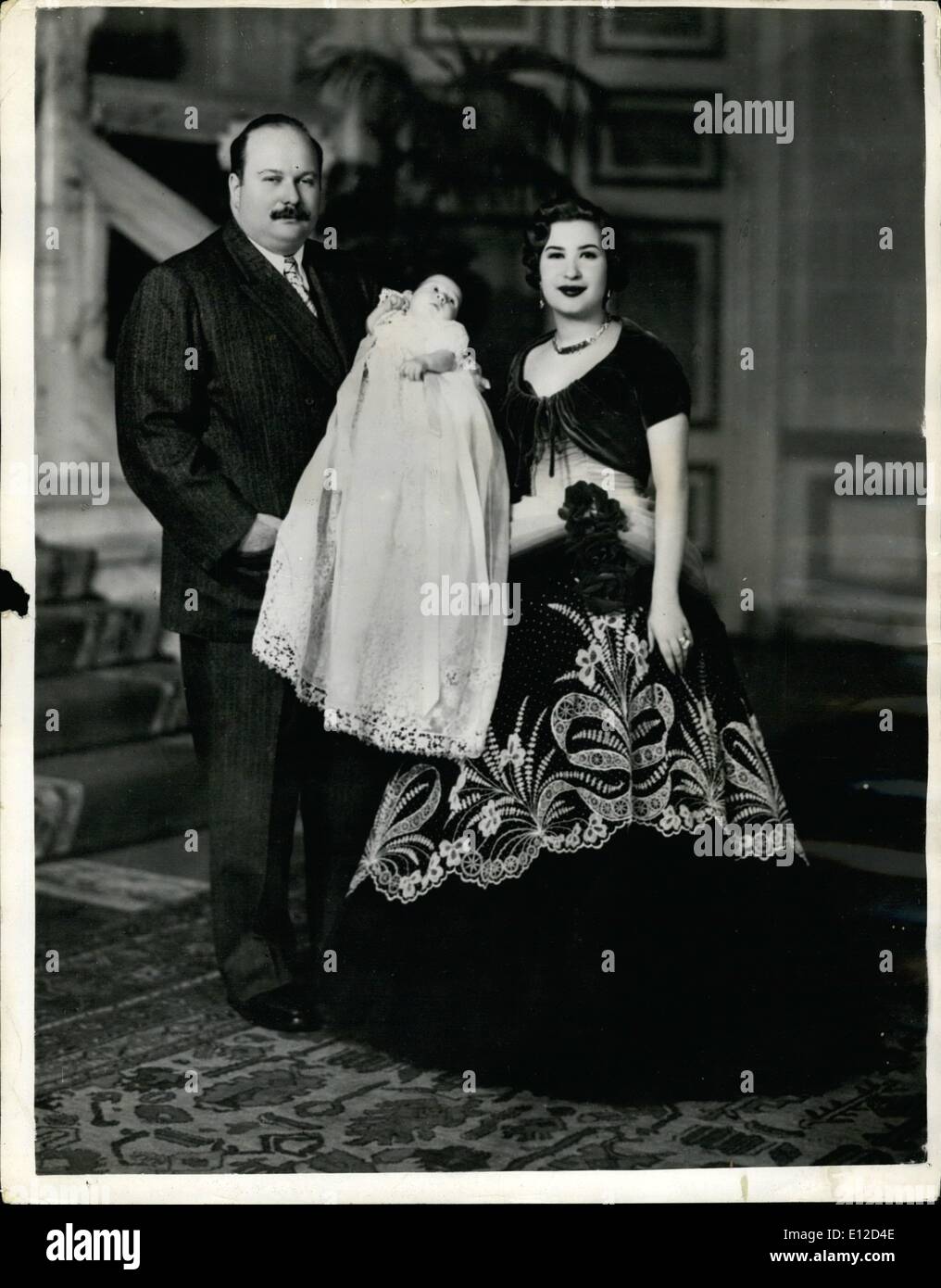 Dec. 19, 2011 - King Farouk and Queen Narriman of Egypt with baby daughter. Stock Photo