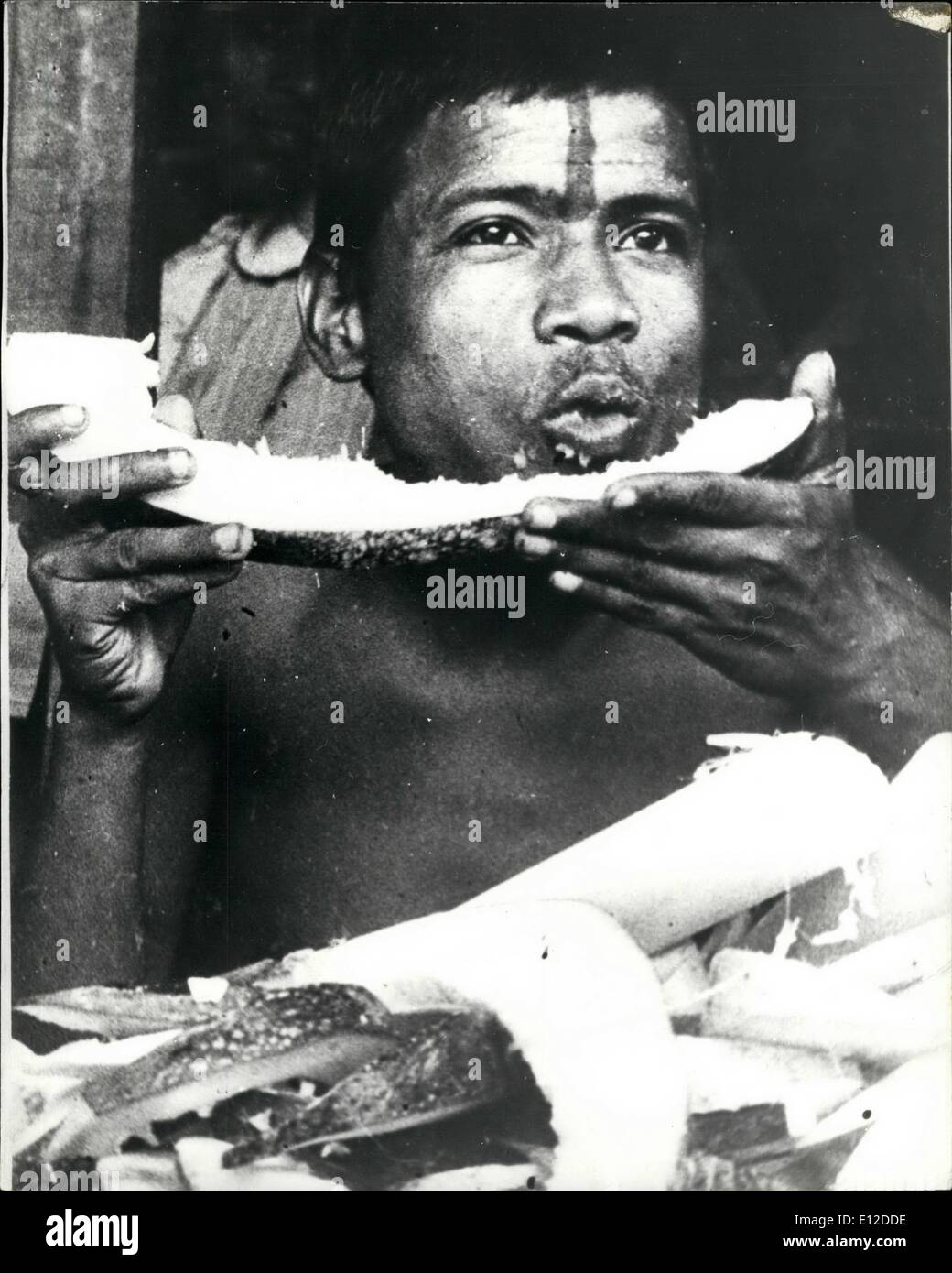 Dec. 19, 2011 - He's A Glutton for Food. Sukumar Das, a 24 old resident of Shawraphuli, in the Hooghly district of West Bengal, is eating 80kg of food each day. His favorite food is pumpkins. He also eats chopped banana trees, 2 kgs of fooder, raw veg, pineapples, 2 kgs of mustard oil, a bucket of water, 15 kgs of milk, 15 kgs of bread. Mr. Das does not eat meat, fish, rice or sweets. When his was X rayed it was found that he had six stomachs. Stock Photo