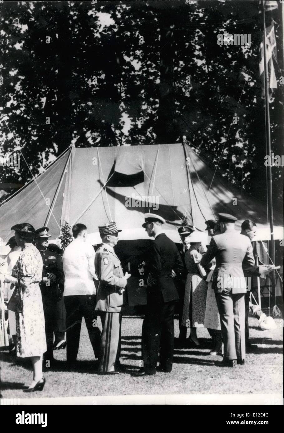 Dec. 20, 2011 - Duke of Edinburgh visits Fontainebleau H.Q.. The Duke of Edinburgh chatting with Marshal Juin during the garden party held at the Fontainebleau Headquarters yesterday. June 24/54 Stock Photo