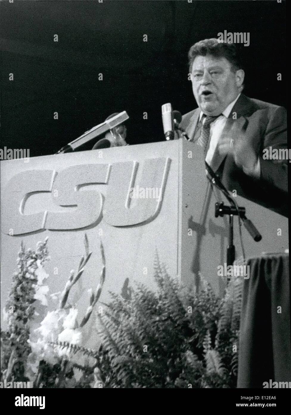 Dec. 15, 2011 - More than 1000 delegates came to the CSU-Party-Rally at June 20th - 21st 1980 in Munich/West Germany: The nominee of the CSU for the post of the Federal Chancellor, Franz Josef Strauss took Federal Chancellor being in charge, Helmut Schmidt severly to ask in an aggressive address on the CSU -party--rally in the Munich/West-Germany ''Bayernhalle''. The election to the West-German Bundestag at October 5th, 1980 was the reason for this party-rally which stand under the sign of an fundamental change Stock Photo