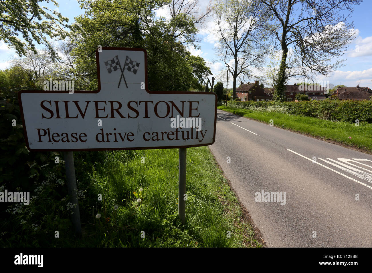 Silverstone 'please drive carefully' sign Stock Photo