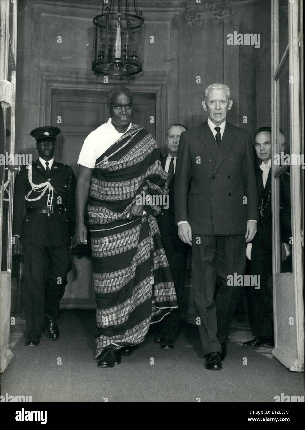 Dec. 21, 2011 - President of Zambia of Visit To Paris M. Kaunda, President of Zambia, Is now on Official Visit to Paris. OPS:- M. Kaunia Pictured WIth Prime Minister Couve De Murville After the Take he Had with him This Morning. Stock Photo