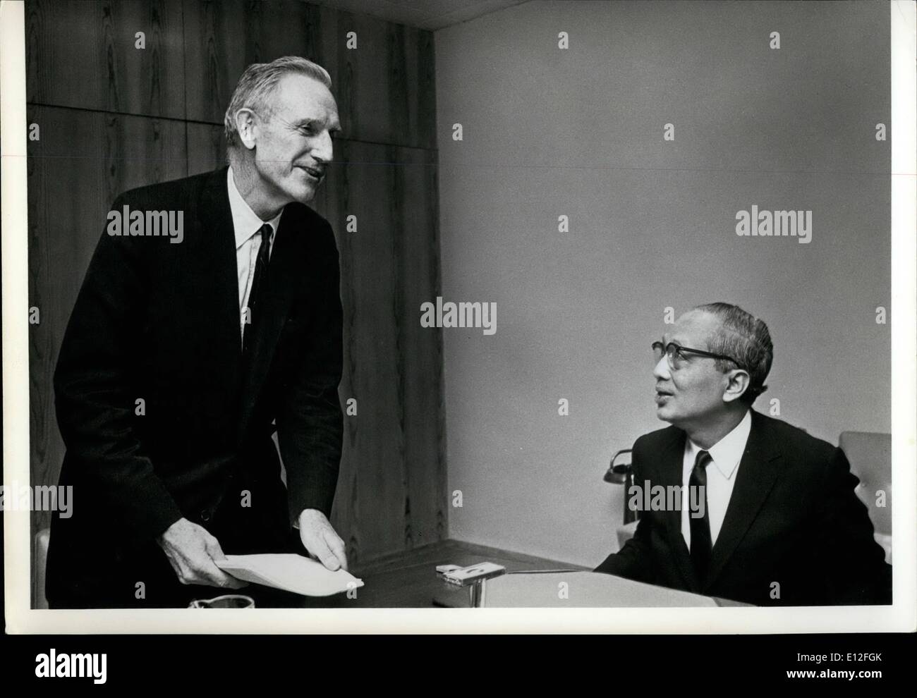 Dec. 26, 2011 - UN Secretary General, U Thant and John D. Rockefeller 3rd discussing a report of a National Policy Panel established by the United Nations Association of the USA under the title World Population - A challange to the United Nations and its system of Agencies, released May 25, 1969. Stock Photo
