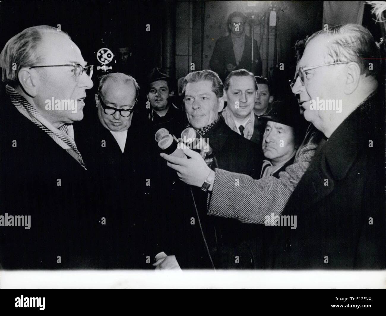 Jan. 09, 2012 - Visit in Eastern Berlin. At March 20, 1958, a Hungarian Party and government delegation under the leadership of the Chairman of the Ministry's Council of the Republic Hungaria, Ference Munnich was arriving in Eastern Berlin. Our picture shows: Ference Munnich (right side) welcomed by the president of Eastern Germany Otto Grotewohl (left side). Keystone Picture from March 21, 1958 Stock Photo