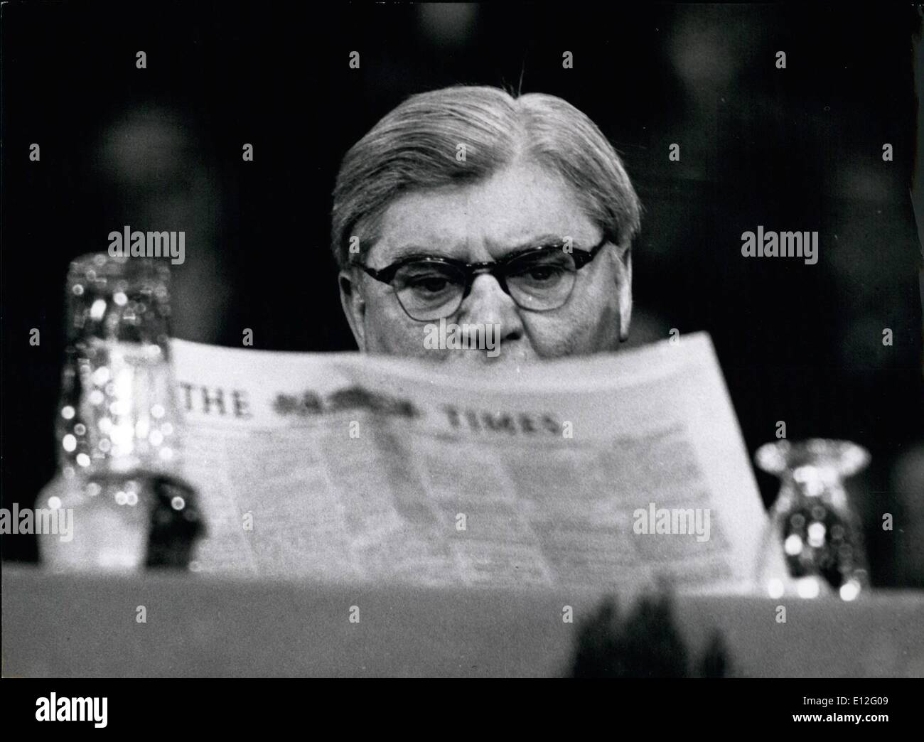 Dec. 26, 2011 - Prize Winning Picture: That colourful Labour politician Mr. Aneurin Bevan provides Fincher with his subject at the Labour Party Conference when he caught him reading the conservative paper ''The Times. Stock Photo