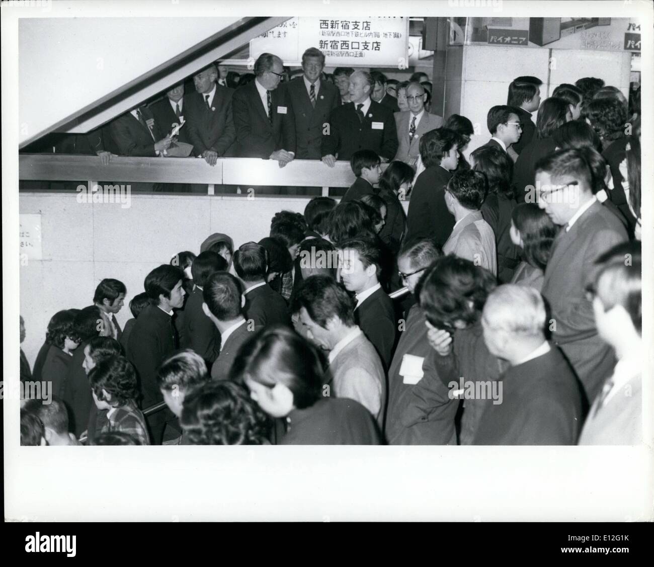 Dec. 26, 2011 - Lindsay in Tokyo - New York Mayor, John Lindsay watching crowds of Commuters at Shinjuku Station in Tokyo During the Morning Rush Hour. Stock Photo