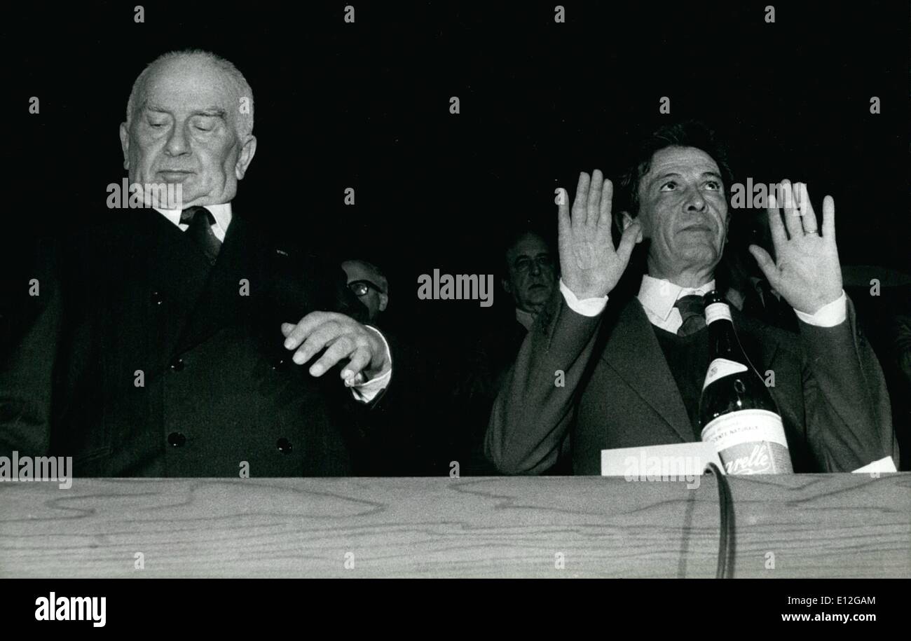 Dec. 26, 2011 - The XIV Congress of the PCI (Italian Communist Party) has been opened today at the Sport Palace in Rome attending by about 1200 delegates and many delegations of the international communist parties. The party secretary Enrico Berlinguer, right, and the old communist leader Luigi Longo, 75. Stock Photo