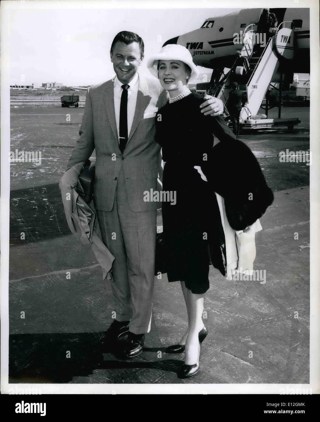Jan. 03, 2012 - Popular Husband and wife TV team, Robert Sterling and Anne Jeffreys are caught walking away from their TWA Jetstream following their arrival from Los Angeles they're here to make an appearance on the Perry Como TV show. Stock Photo