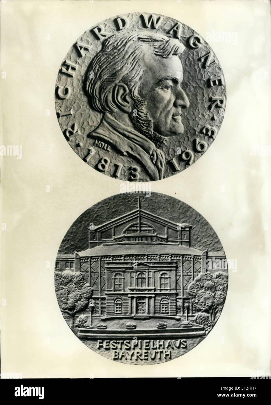 Feb. 24, 2012 - On the occasion of the 150 birthday of Richard Wagner. on May 22nd, 63, the public mints of Karlsruhe and Stuttgart coin a memory-medal in different sizes in gold and also in silver. The memory-medals are toby by all banks and savings banks in the Federal Republic of Germany and in West Berlin. The memory-medal has been sketched by Professor Holl. Keystone picture of May 18th, 63 Stock Photo