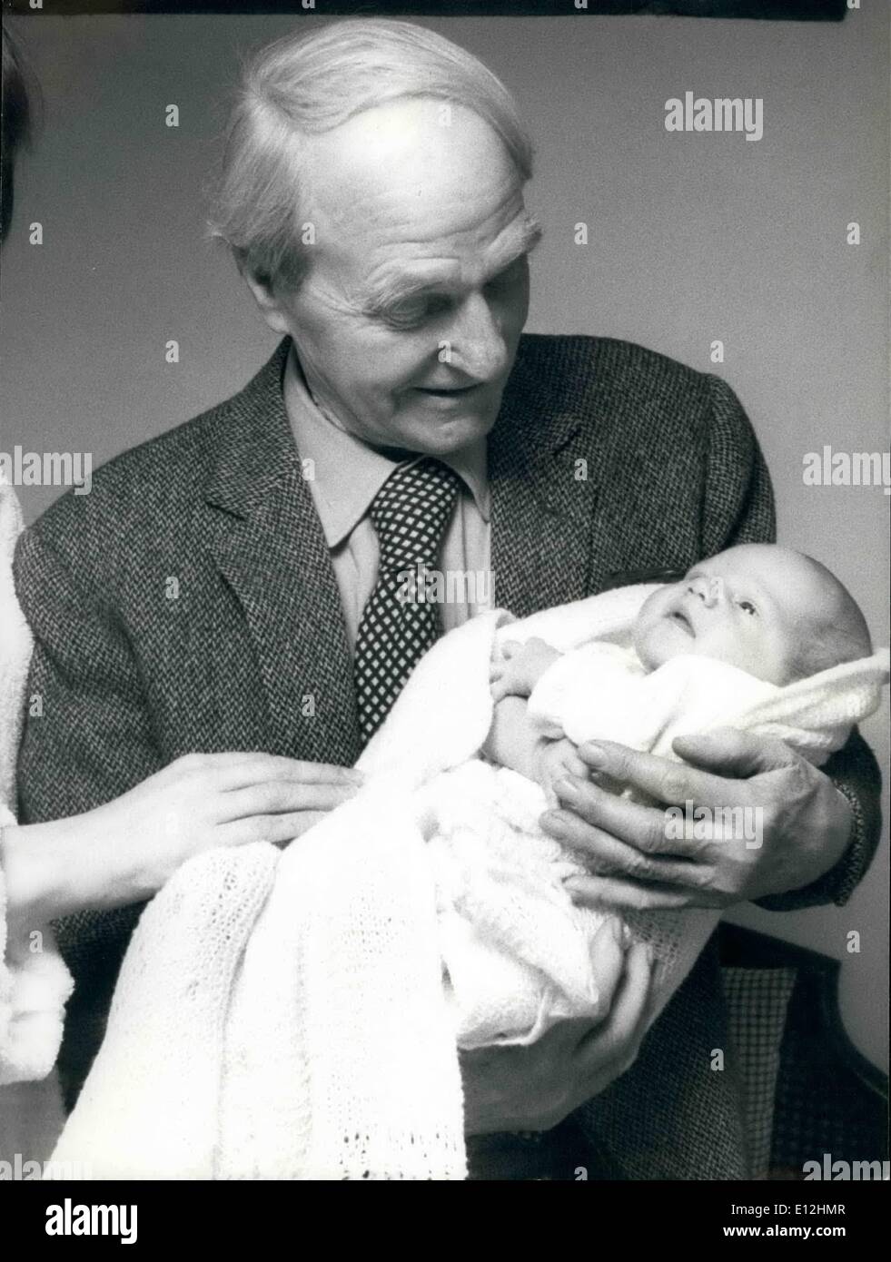 Jan. 04, 2012 - Grandfather and Child: The Greatest wish of the World's most celebrated sculptor Henry Moore, 78 has at last come true-he has at last become a grandfather. His only daughter Mary, 30, who last July married American tree expert Raymond Danowski, 33 had a son a few days ago at Harlow General Hospital. The baby has been called Guston Spencer, but will be known as Gus. Nary, who is an illustrator of children's books her last, Emma's Doll-came out at Christmas says that her father is absolutely delighted with the new addition to the family Stock Photo