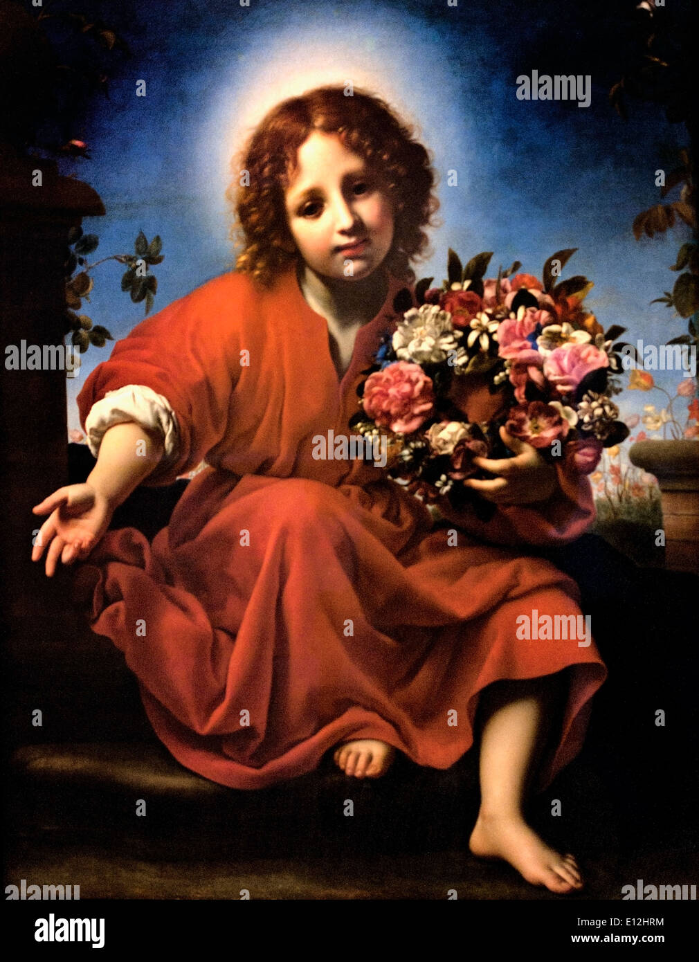 The Infant Christ with a Floral Wreath 1663 Carlo Dolci Florence 1616-1687  Italy Italian Stock Photo