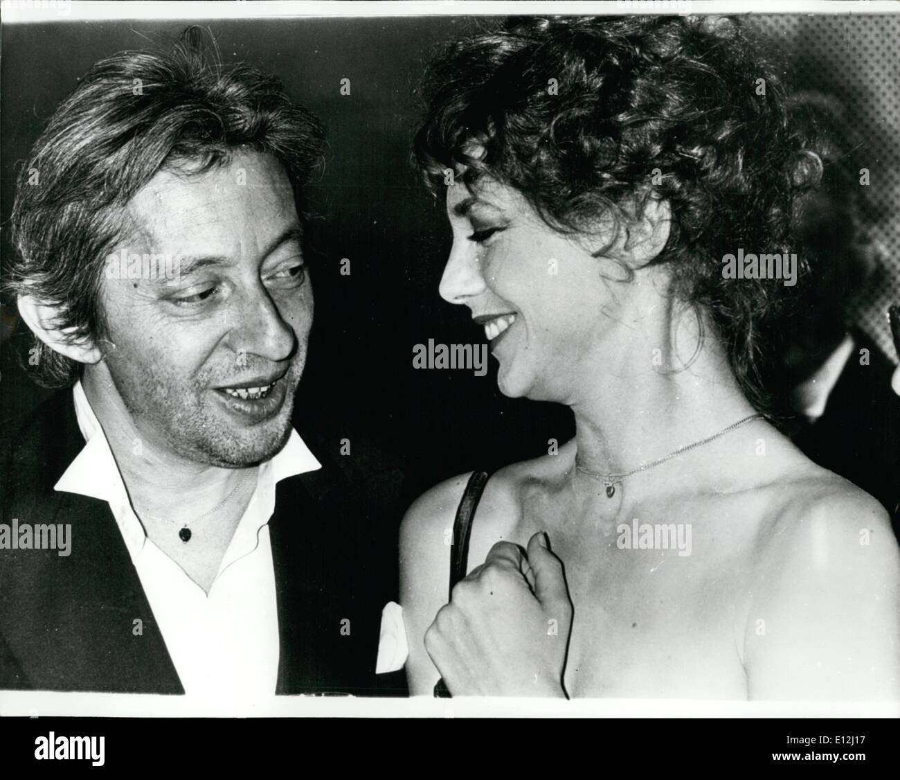 Jan. 09, 2012 - French Star celebrates 20 years as a singer. 50-year old French star Serge Gainsbourg celebrated his 20th year as a singer and composer recently at a fete in Paris, to mark his successful career in the world of French discs. Photo Shows: The singer Serge Gainsbourg with his wife, Jane Birkin, a singer and comedienne, at the celebrations in Paris recently. T/Keystone Stock Photo