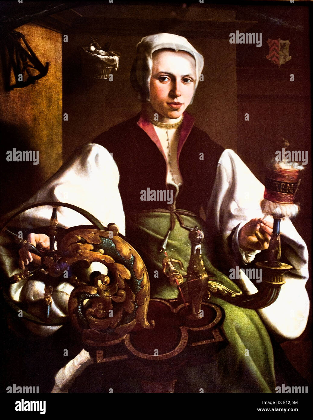 Portrait of a Lady spinning 1531 Maerten van Heemskerck  1498-Haarlem 1574 Dutch Netherlands Stock Photo