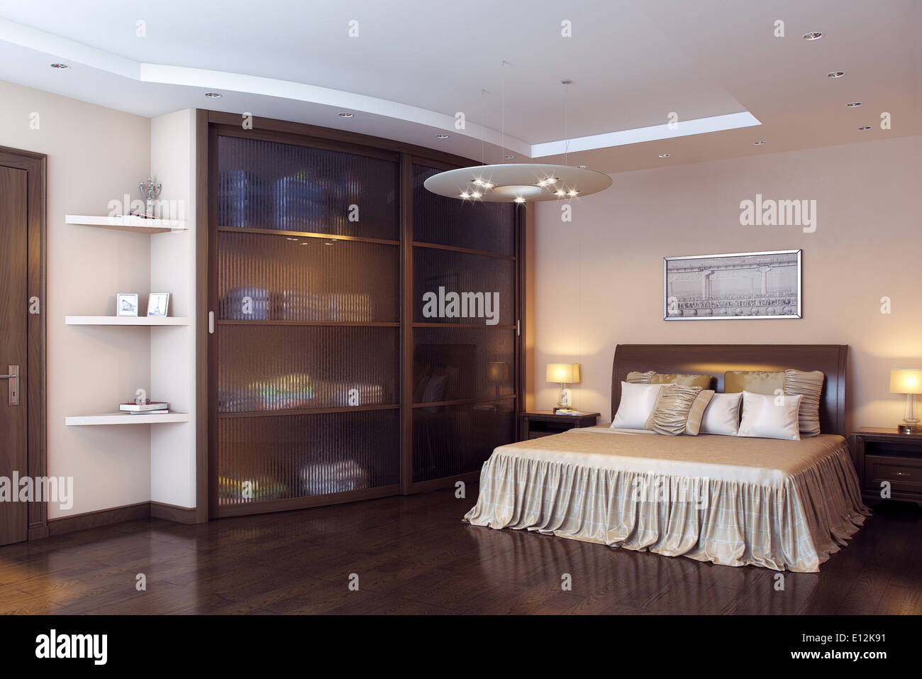 3d Rendering Illustration Of Big Spacious Bedroom In Soft Light Stock Photo Picture And Royalty Free Image Image 73599297