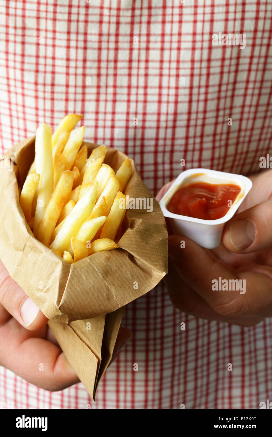 French Fries in Brown Paper Bag Stock Photo - Image of fattening