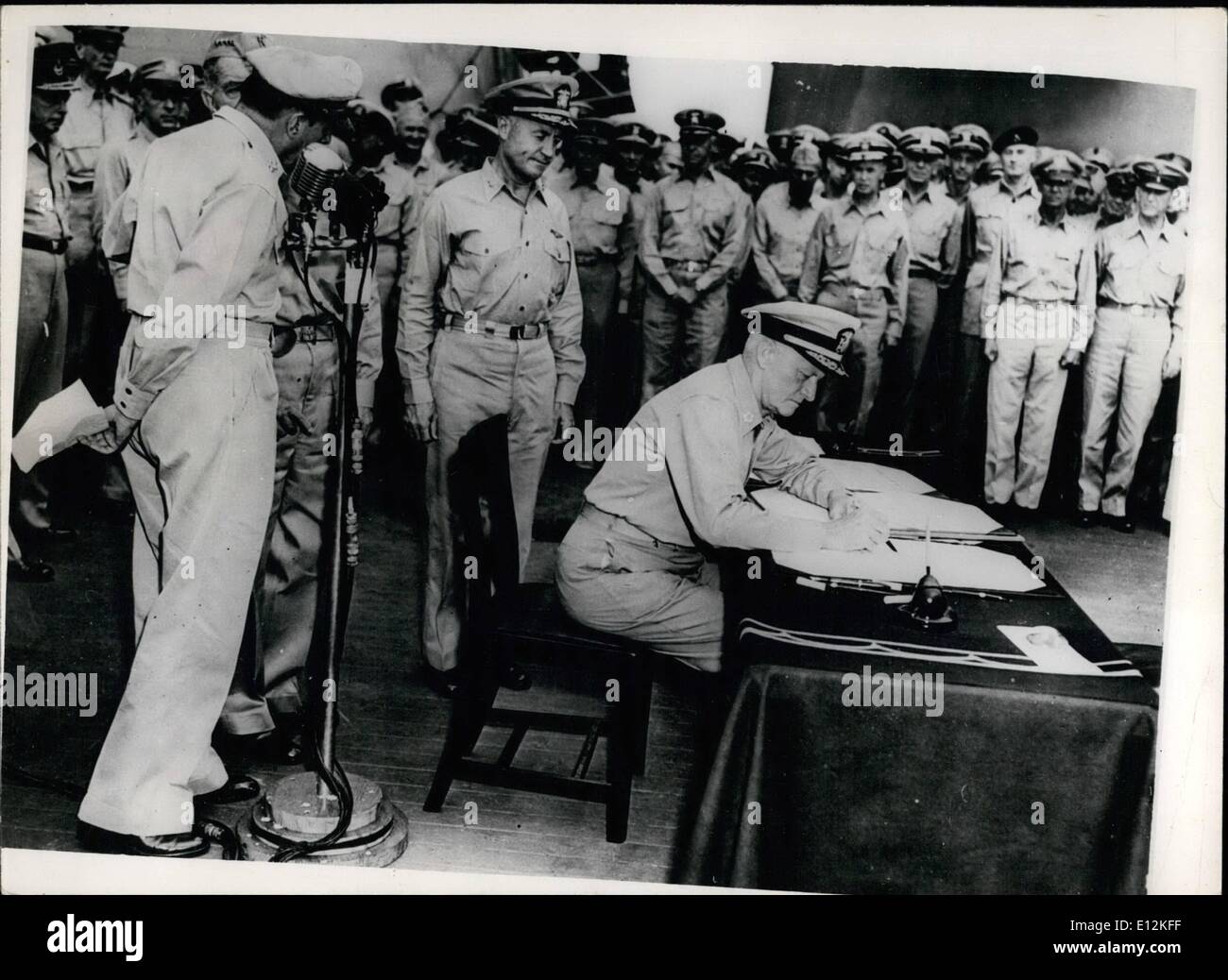 Feb. 24, 2012 - Admiral Nimitz Signs Jap Surrender Dor U.S.: Fleet Admiral Chester W.Nimitz, commander of the Pacific Fleet and Stock Photo