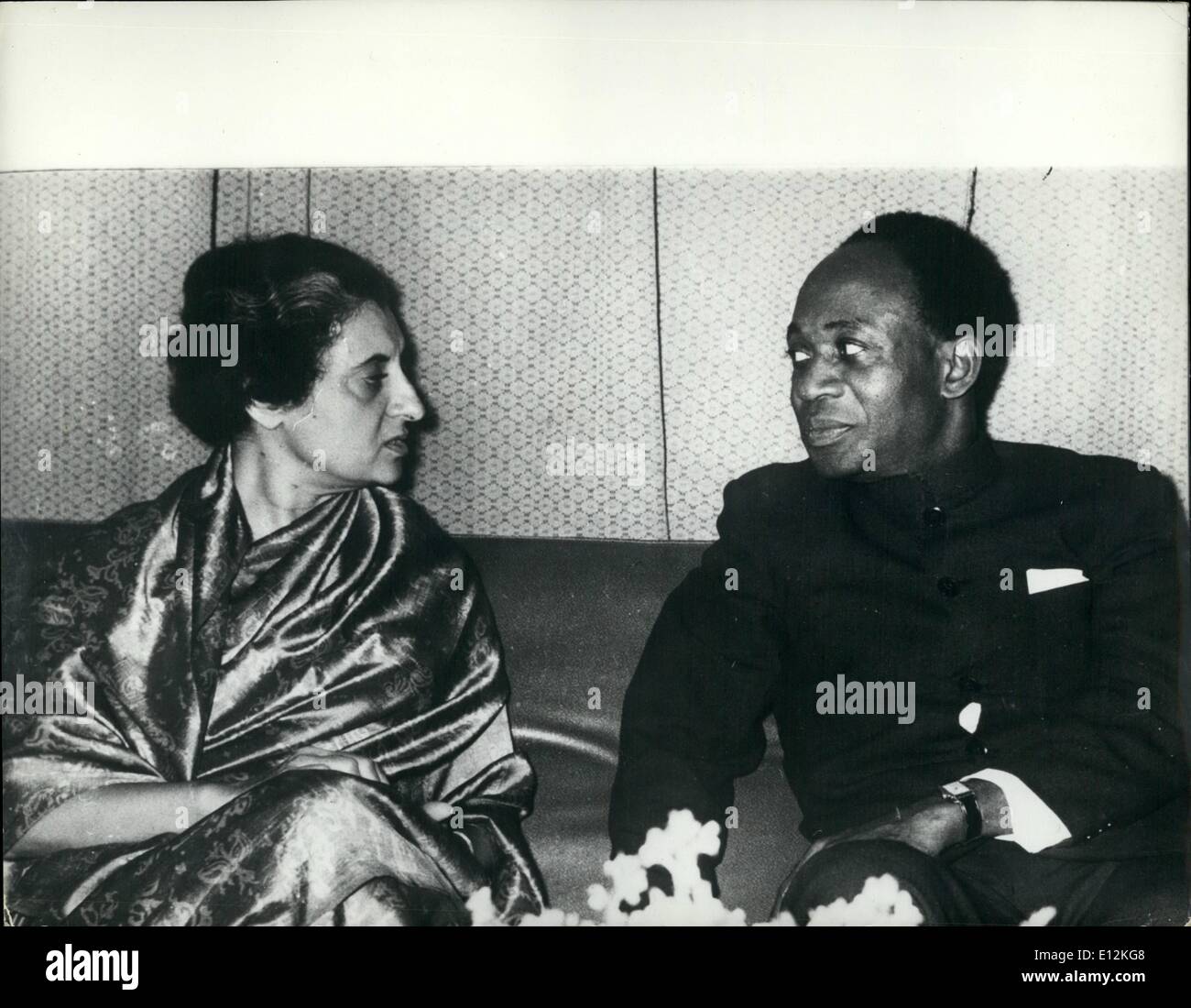 Feb. 24, 2012 - Nkruman meats Mrs .Indira Gandhi. photo shows Dr. Khame nkruman pictured with Mrs. Indira Gandhian on his arrival at palm airport new Delhi , on Tuesday (Feb 22) .Dr Nkruman was on his way to paking. It was while he was in Peking that the Nkrumah Regine was overthrown by a military coup. Stock Photo