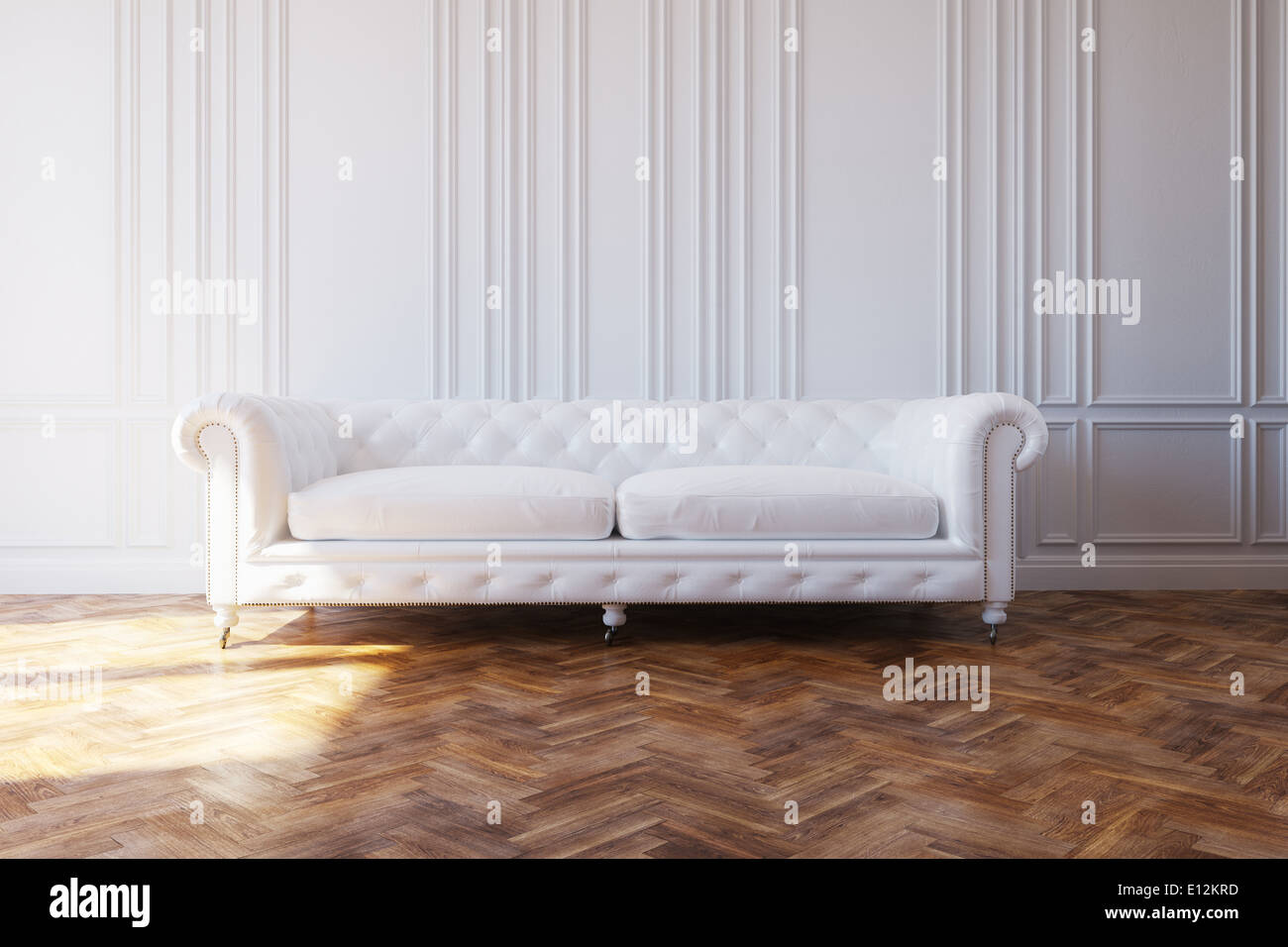 White Luxury Leather Sofa In Classic Design Interior Stock Photo - Alamy