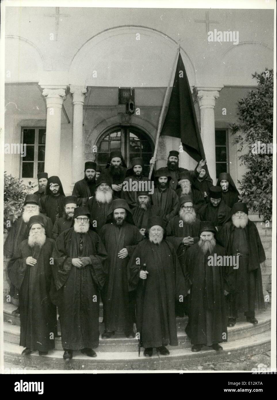 Feb. 24, 2012 - Militant Monks on Mount Athos: In the Esphigmenou monastry on Mount Athos in in the north of Greece, 40 monks are refusing to comply with the decision of the oscomenical orthodox Patriarch in Konstantionopel. These monks are known to be the reballious core of the ''Zeolots'' who stick to an extreme traditionalsm. It actually all started in 1924 when the autonomous Greek orthodox church decided to conform to the Gregorian calendar, like the rest of the Christian western world and abandoned the Julian calendar Stock Photo