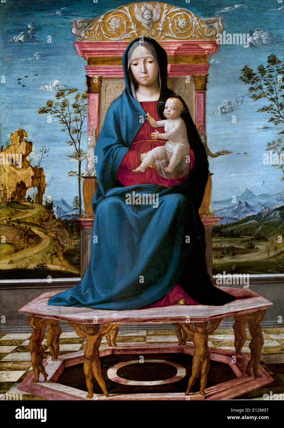 The Virgin and Child enthroned 1495 Lorenzo Costa Ferrara 1460 Mantua 1535  Italy Italian Stock Photo