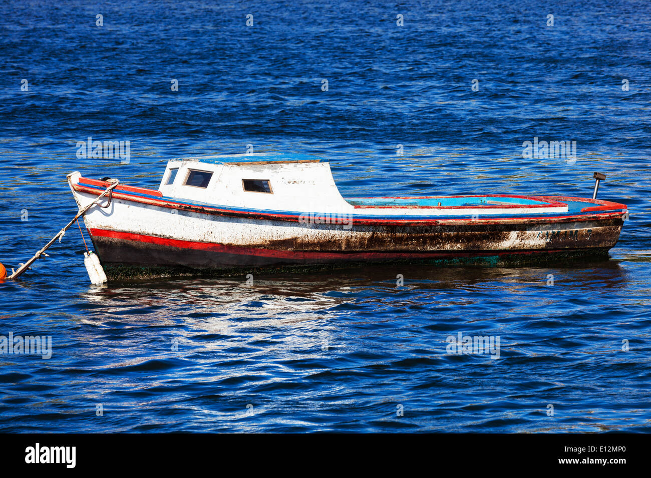old fishing boat on the sea background Stock Photo - Alamy