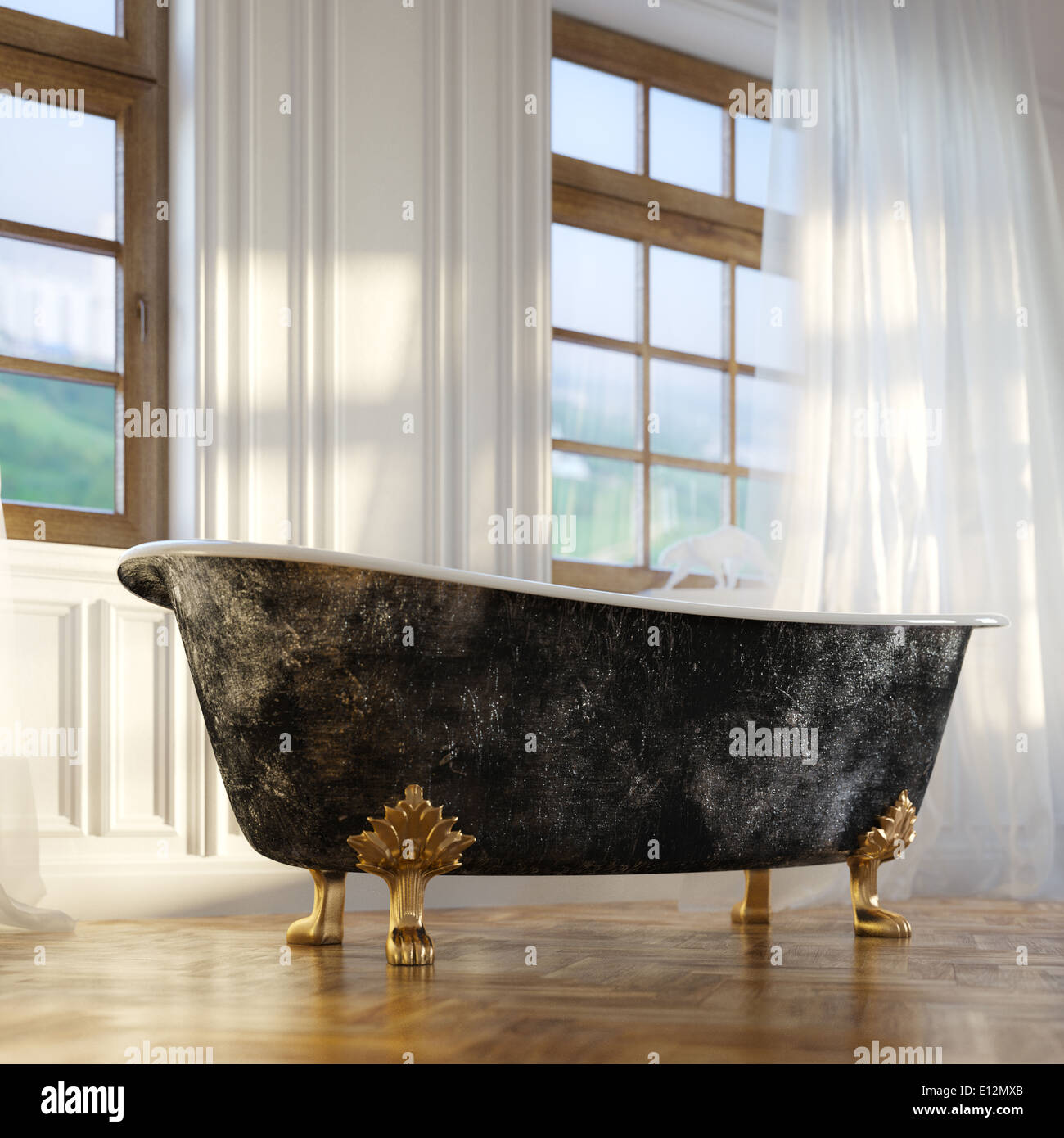 Luxury Retro Bathtub In Modern Room Interior Stock Photo - Alamy