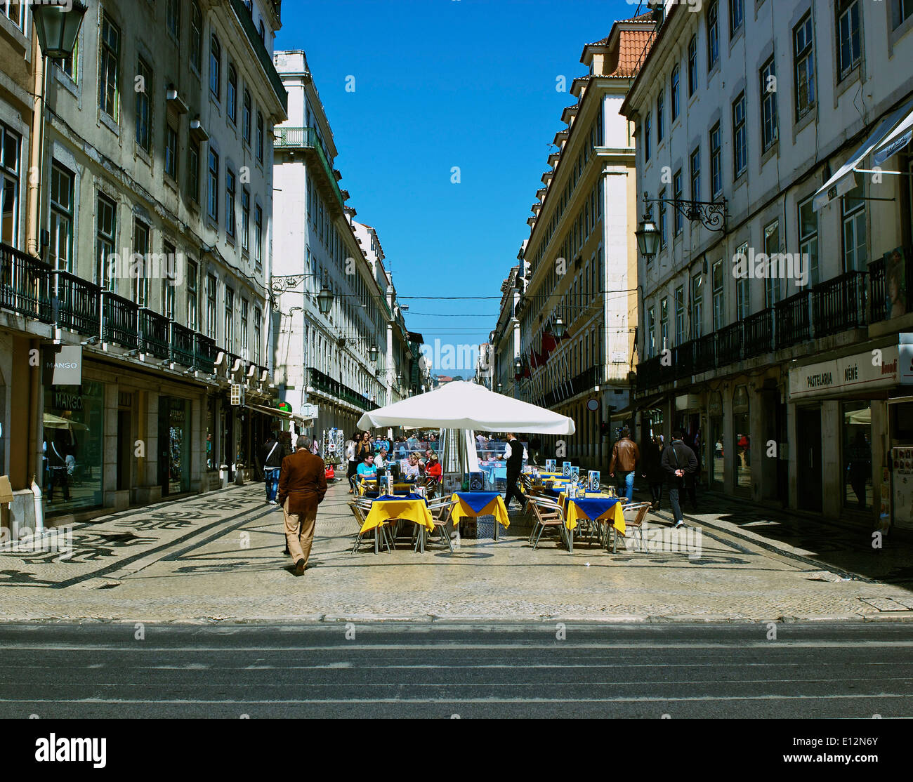 Alfresco cafe culture on elegant pedestrianised Rua Augusta Lisbon Portugal western Europe Stock Photo