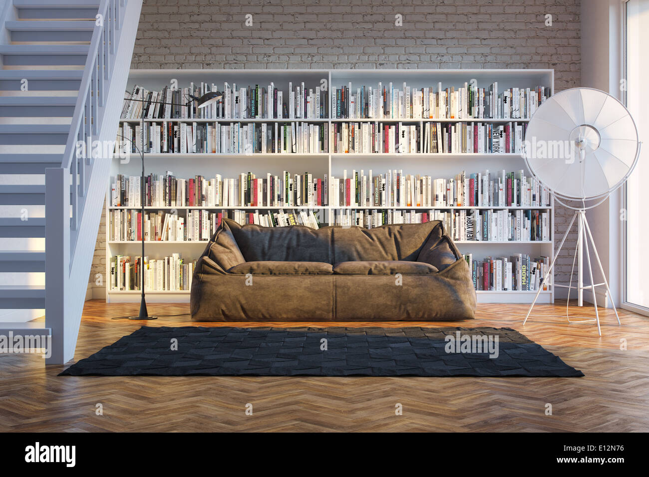 Interior of town house with books arranged in library Stock Photo Alamy