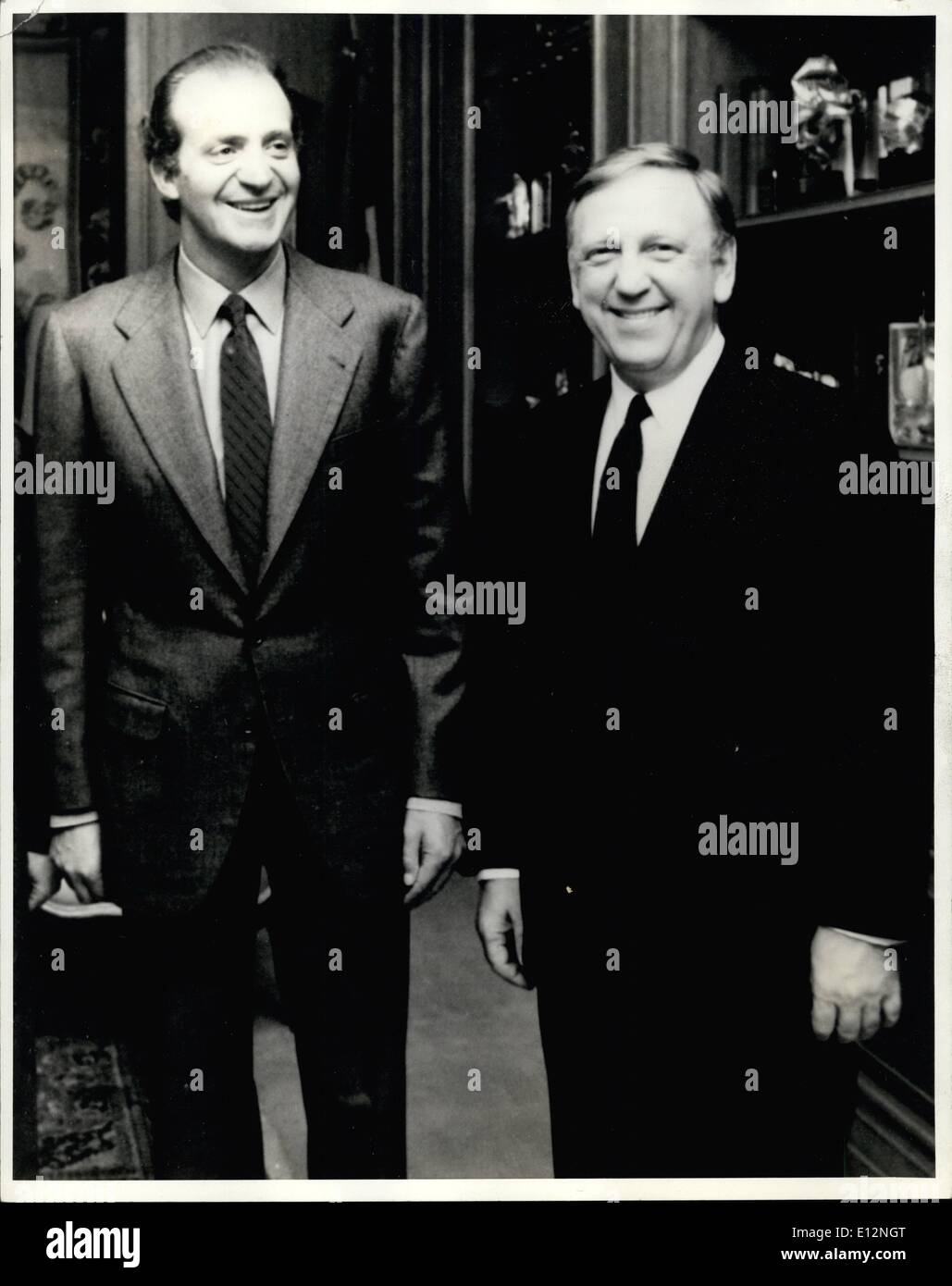 Feb. 24, 2012 - His Majesty Don Juan Carlos I, King of Spain (left) and Dr. John Brademas, President of New York University (right) Stock Photo
