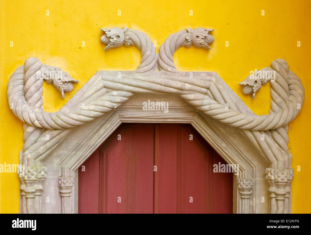 Manueline style rope design around doorway Palacio Nacional da Pena UNESCO world heritage site Sintra Portugal western Europe Stock Photo