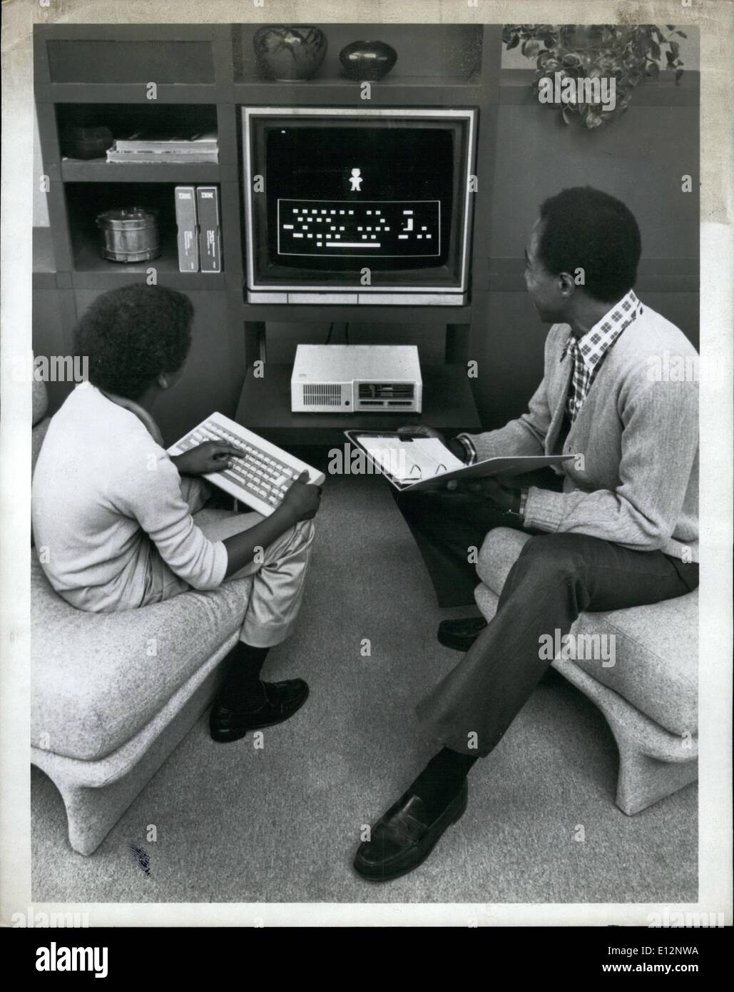 Feb. 24, 2012 - An easy-to-use personal computer designed for people with little or no computing experience, the PCJr includes programs to acquaint new users with the system and its functions. The entry model includes ''Keyboard Adventure'', which uses the computer's graphics, color and sound capabilities to introduce users to the cordless keyboard, ''Exploring the PCjr'' is included with the enhanced model . It explains the functions of the system, it disk operating programs, programming language and optional printers Stock Photo