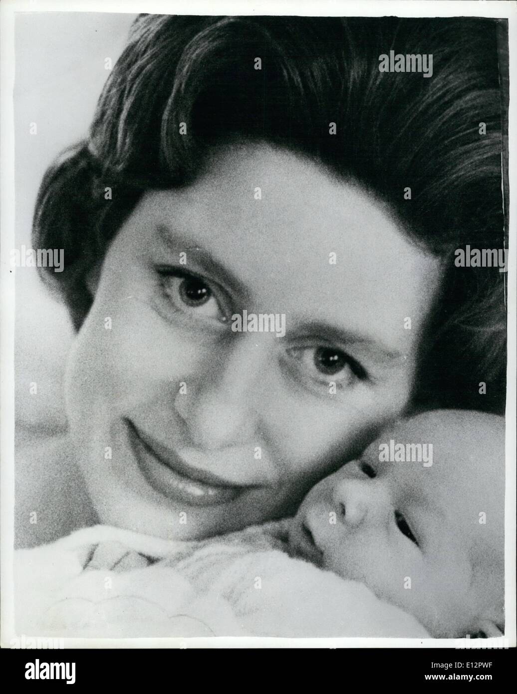Feb. 24, 2012 - H.R.H. Princess Margaret and her baby son: The first photographs of the baby son born to H.R.H. Princess Margaret - Countess of Snowdon were taken by the baby's father - the Earl of Snowdon.. They are being issued throughout the world and it is expected that the issue of the pictures will bring in about &pound;10,000 - and although no details of the financial aspect have been given it is believed that the Earl's portion of the income will be donated to charity. The Earl gave up his photographic career when he married Princess Margaret Stock Photo