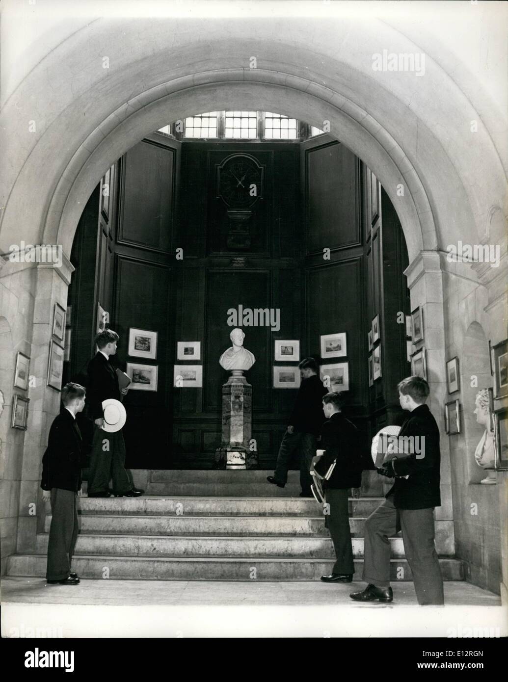 Feb. 25, 2012 - A School life at harrow on the hill: A famous British Public School the Queen will visit: Among a series of private visits Her Majesty will be making during the Spring and Summer to public schools, the visit to Harrow will rank as one of the most interesting, for it was on the Hill that Winston Churchill was educated, as well as many other of Britian's most illustrious and talented sons. Names such as Byron and Sheridan are seen carved in the walls of the Old Fourth Form Room. Sir Robert Peel, Earl Baldwin have their busts at Harrow Stock Photo