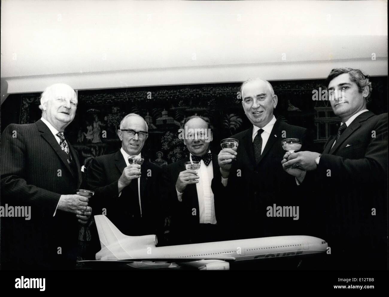 Feb. 24, 2012 - Court Line Tristar Contract Signed... Court Line's order for two Rolls-Royce powered Lockheed TriStar jets. August 17th, became a firm contract with the formal signing in London of the &pound;20 million deal. It involves the biggest financial package ever to be arranged in Britain for a UK independent airlines. The Court Line TriStars are being formally purchased by Airlease International, a partnership of eleven of Britain's leading banks and financial institutions, for lease to Court Line Aviation on a long term basis Stock Photo