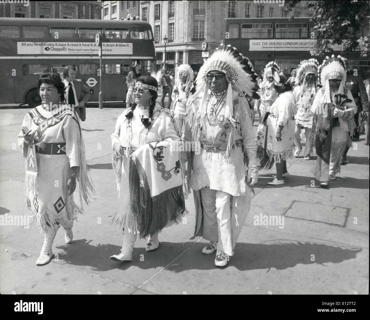 Feb. 25, 2012 - Canadian Indian Chiefs To Be Received By The Queen: Six Indians Chiefs and their wives, from Alberta, Canada, wearing their traditional dress, have arrived in Britain in commemoration of the signing of two Treaties with ''the Great White Mother'', Queen Victoria, in 1876 and 1877. The Treaties, nos 6 and 7, ceded to the Crown a total of 163,900 square miles in Central and Southern Alberta and Central Saakatchewan in return for certain rights, gifts and annuites. later today they will be received by HM the Queen at Buckingham Palace Stock Photo