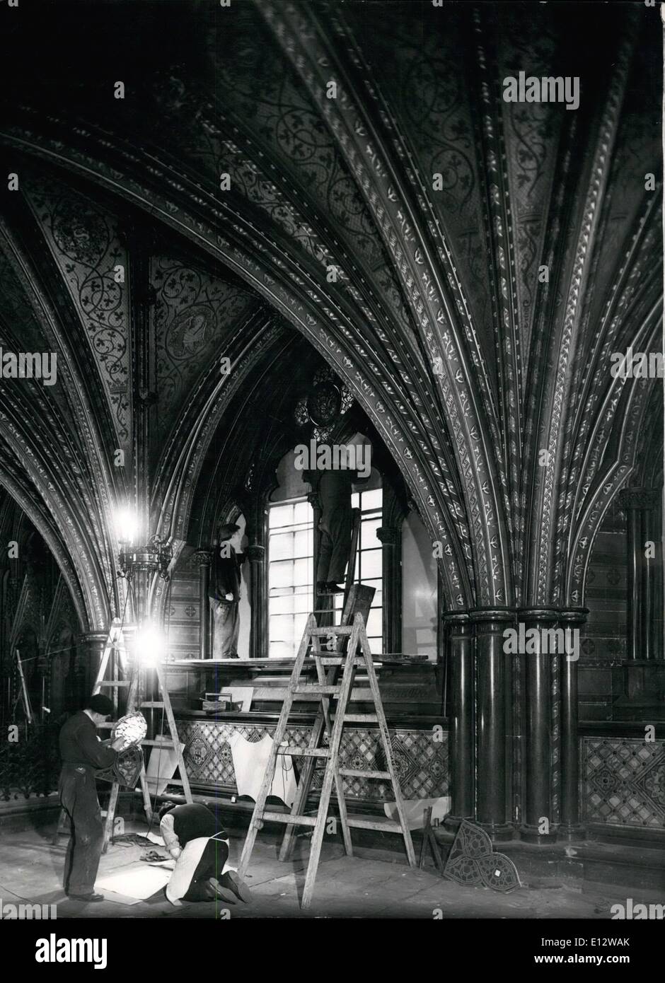 Feb. 26, 2012 - Work in the Crypt Below St. Stephan's. Workmen are putting ply-wood patterns into position in he windows, after Stock Photo