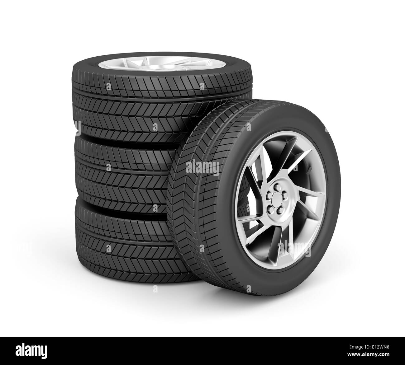 Set of car wheels on white background Stock Photo Alamy