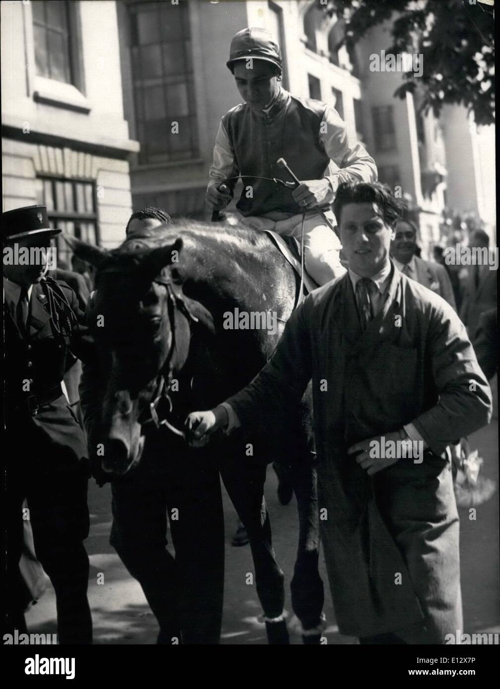 Feb. 25, 2012 - Grand Steeplechase at Auteuil. Pharamond III (ridden by Maschio), winner of the Grand Steeplechase at Auteuil being led in after its victory. June 21/53 Stock Photo