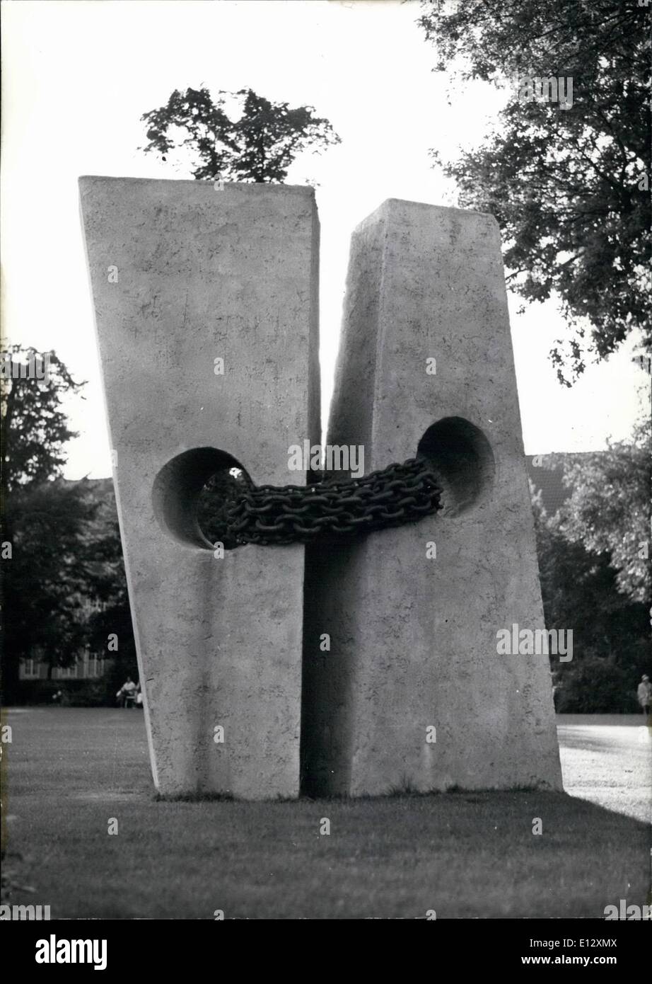 Feb. 26, 2012 - Monument demanding the German unity. This monument standing in Munster (Westfalia, Northern Germany) demands the unity of Germany. The sculpture shows two concrete boulders united by iron chains, symbolizing the parted Germany. It was made under co-operation of the Art School of Munster. Keystone Munich, 14-8-61 Stock Photo