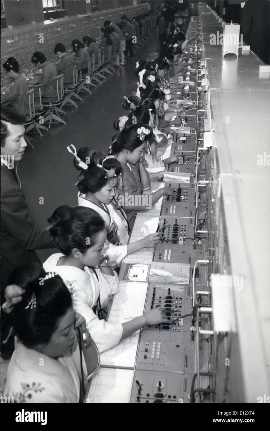 Feb. 25, 2012 - Official Commencement Of Work In 1971: The switchboard operators of the long-distance exchange office of telegraph, Tokyo, seen wearing their holiday cloths to celebrate the official commencement of work this year. Stock Photo