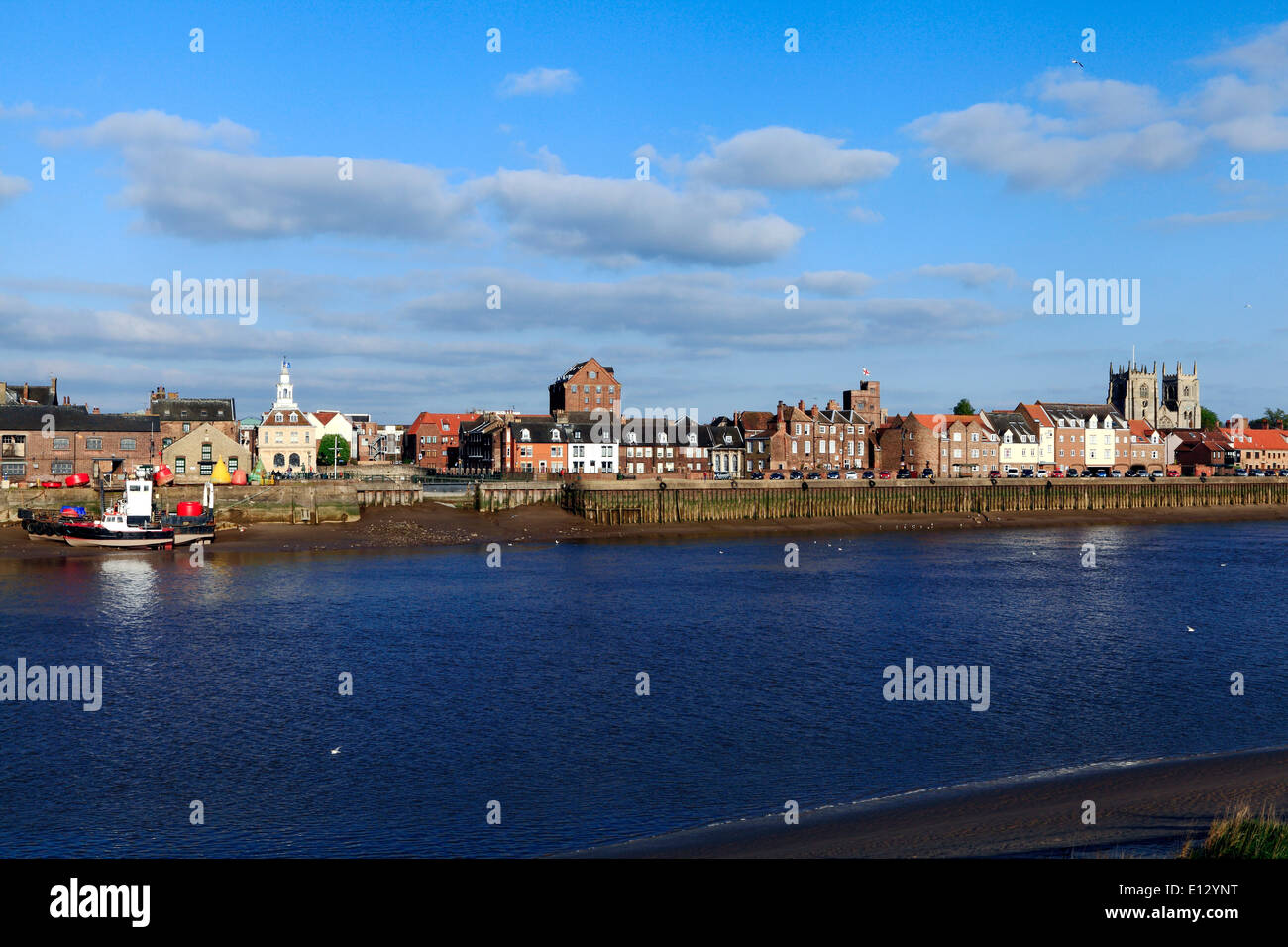 Kings Lynn, Quayside, Town and Customs Custom House, Norfolk, view across River Ouse from West Lynn England UK panoramic Stock Photo