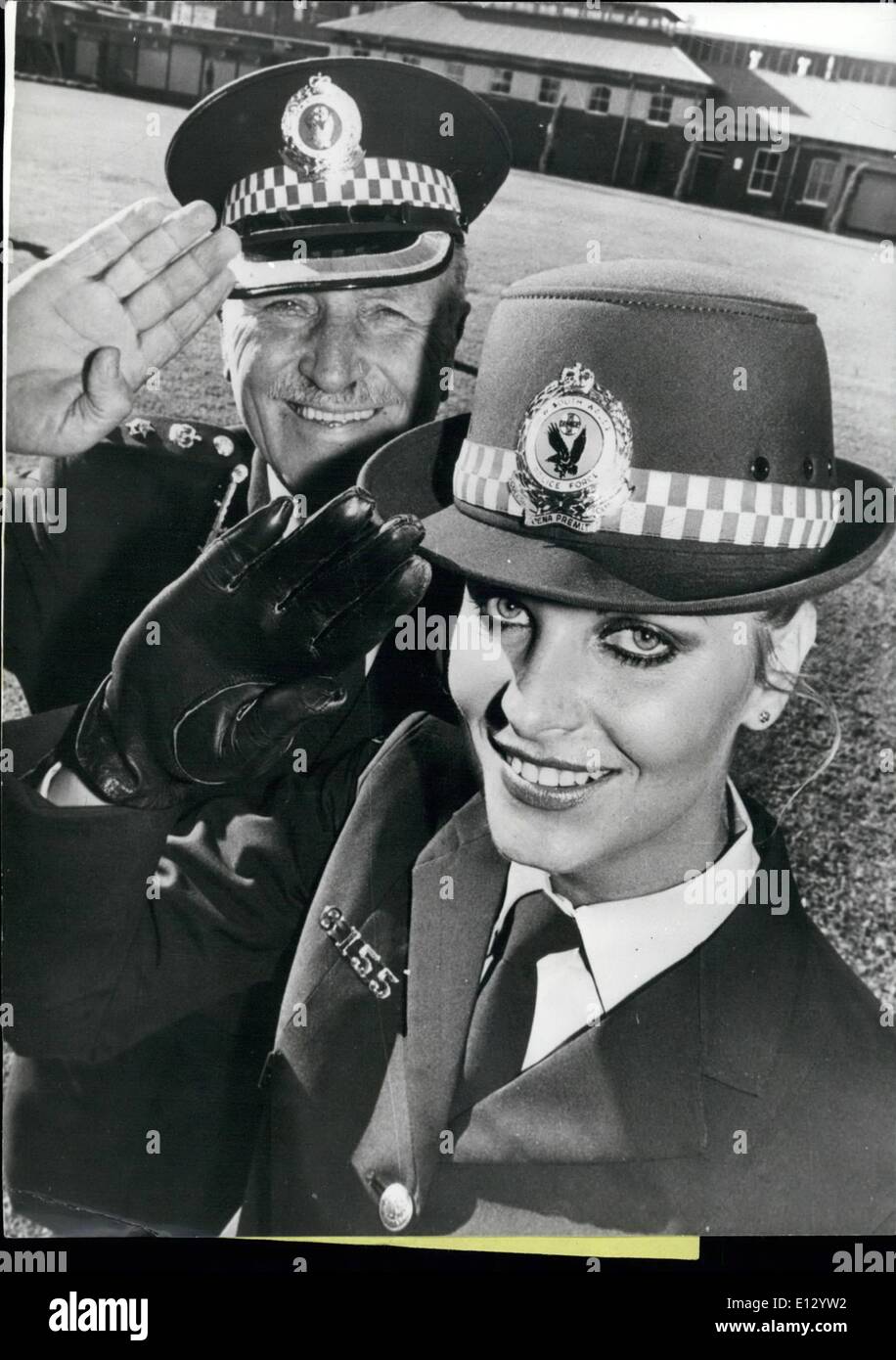 Feb. 26, 2012 - Salute to an arresting Gail-beauty Queen joins the beat: Family ''influence'' put a former beauty queen in the police force. Probationary constable Gail Gow is the daughter of Senior Superintendent Jim Petith. She has three other relatives in the force which includes her brother Paul. As Cail Petith, she went to London as Australian's representative in the 1974-5 Miss World Contest in which she came third, Gail 24, has passed out and has began her active duty as a policewomen at Maroubra, New South Wales Stock Photo