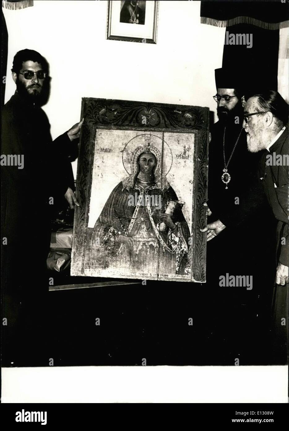 Feb. 25, 2012 - Archbishop Chrysostomos of Kitios right with ikons returned from England. They were stolen from churches in th Stock Photo
