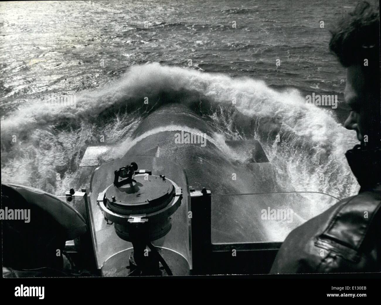 Feb. 26, 2012 - Photo shows The hydroplane fins out through the water as the ''Dreadnought'' steams down the channel, note the navigational equipment used for ''Fixing'' the submarine. Stock Photo