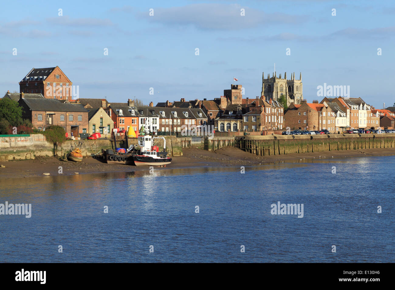 Kings Lynn, Quayside, Town, Norfolk, view across River Ouse from West Lynn England UK panoramic panorama Stock Photo